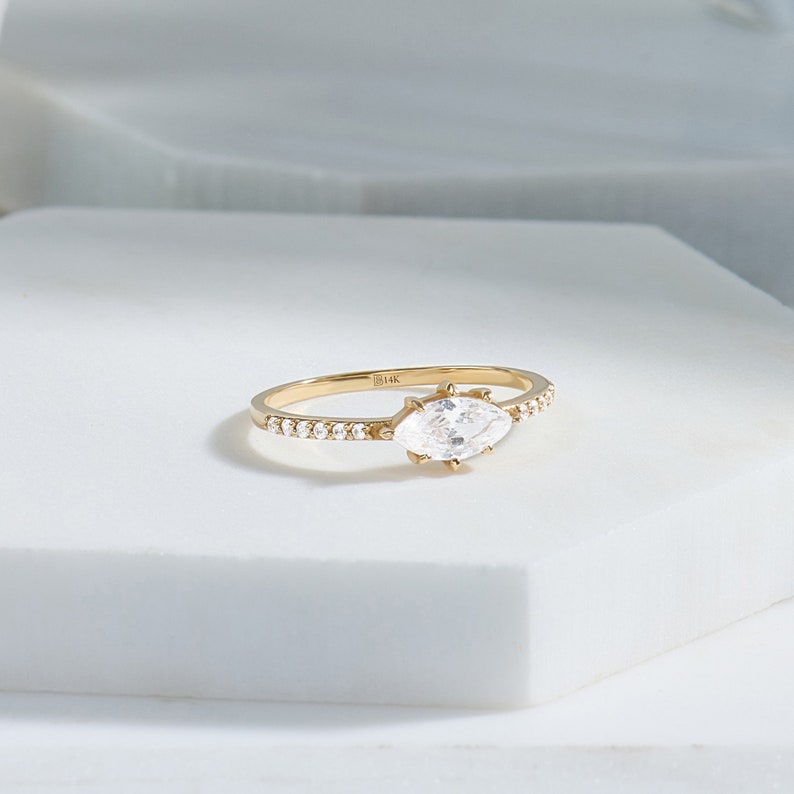 MADELYN MINIMALIST 14k Solid Gold Diamond Marquise Dainty Solitaire Ring | Gift for Girlfriend, Wife