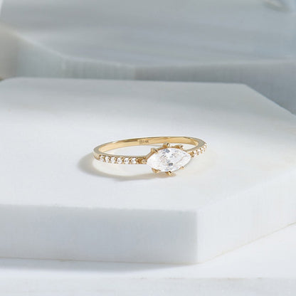MADELYN MINIMALIST 14k Solid Gold Diamond Marquise Dainty Solitaire Ring | Gift for Girlfriend, Wife
