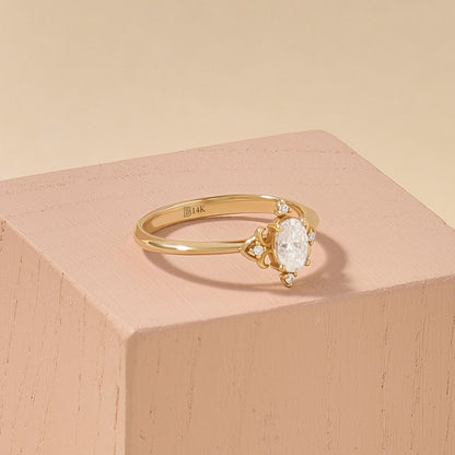 MADELYN MINIMALIST 14k Solid Gold Vintage Oval Art Deco Dainty Cz Solitaire Ring | Gift for Mom, Her