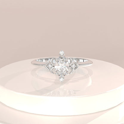 MADELYN MINIMALIST 14k Solid Gold Vintage Oval Art Deco Dainty Cz Solitaire Ring | Gift for Mom, Her