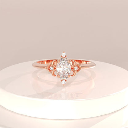 MADELYN MINIMALIST 14k Solid Gold Vintage Oval Art Deco Dainty Cz Solitaire Ring | Gift for Mom, Her