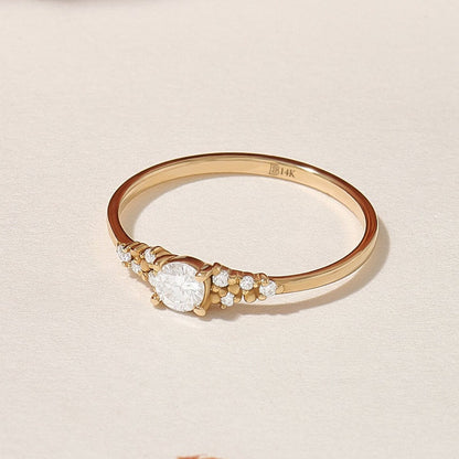 MADELYN MINIMALIST 14k Solid Gold Moissanite Cluster Engagement or Dainty Promise Ring for Her | Gift for Mom, Her