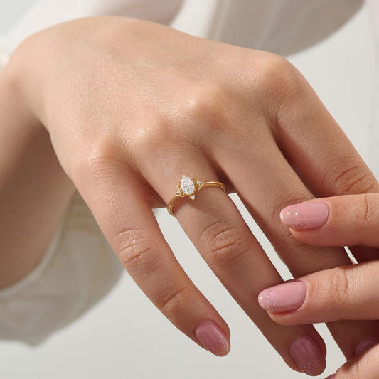 MADELYN MINIMALIST 14k Solid Gold Vintage Oval Art Deco Dainty Cz Solitaire Ring | Gift for Mom, Her