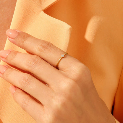MADELYN MINIMALIST 14k Solid Gold Tiny Engagemen Simple Solitaire Promise Ring for Her | Gift for Mom, Her