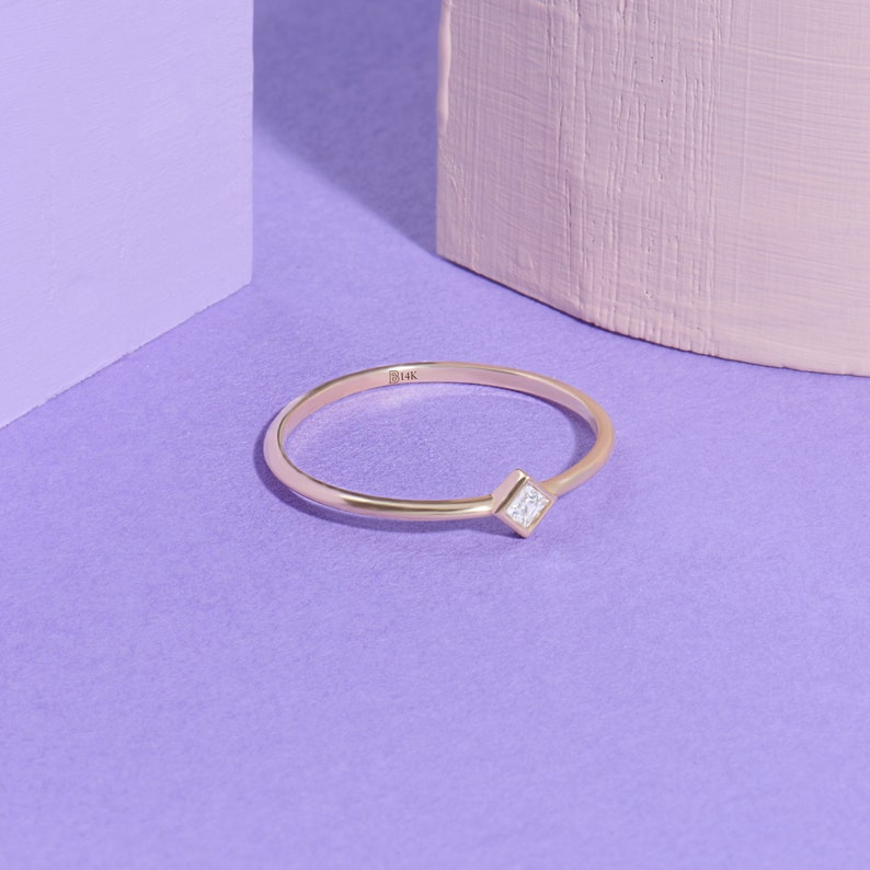 MADELYN MINIMALIST 14k Solid Gold Tiny Engagemen Simple Solitaire Promise Ring for Her | Gift for Mom, Her