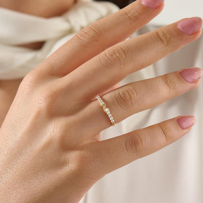 MADELYN MINIMALIST 14k Solid Gold Diamond Half Eternity Infinity Symbol Promise Ring | Gift for Her, Mom, Wife