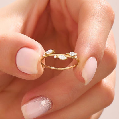 MADELYN MINIMALIST 14k Solid Gold Minimalist Floral Leaf Wedding Ring For Wife | Gift for Mom, Wife