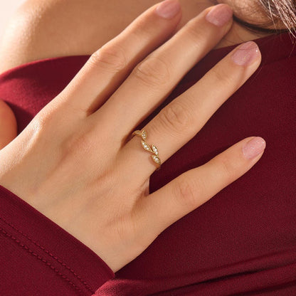 MADELYN MINIMALIST 14k Solid Gold Nature Inspired Leaf Style Wedding Ring for Women | Gift for Mom, Wife