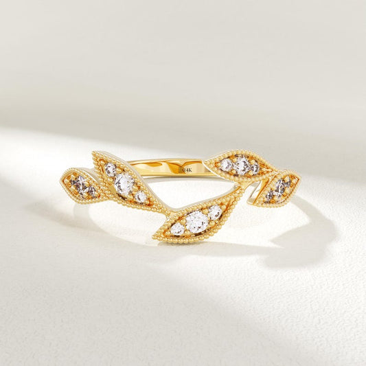 MADELYN MINIMALIST 14k Solid Gold Nature Inspired Leaf Style Wedding Ring for Women | Gift for Mom, Wife