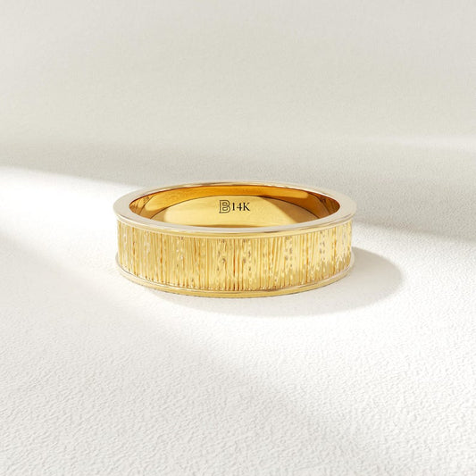 MADELYN MINIMALIST 14k Solid Gold Wood Textured Womens Wedding Gold Band | Gift for Mom, Wife, Her, Him