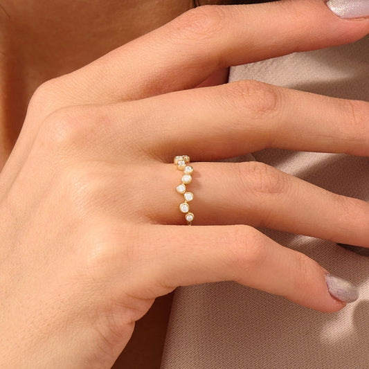 MADELYN MINIMALIST 14k Solid Gold Wavy Bezel CZ Dot Minimalist Zigzag Ring | Gift for Mom, Wife, Her