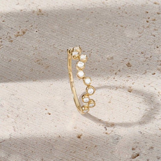 MADELYN MINIMALIST 14k Solid Gold Wavy Bezel CZ Dot Minimalist Zigzag Ring | Gift for Mom, Wife, Her