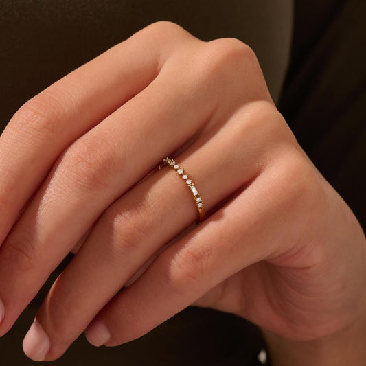 MADELYN MINIMALIST 14k Solid Gold Solid Gold Cubic Zirconia Baguette & Round Stones Stacking Minimalist Ring | Gift for Mom, Wife, Her
