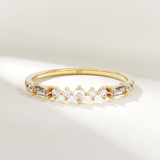 MADELYN MINIMALIST 14k Solid Gold Solid Gold Cubic Zirconia Baguette & Round Stones Stacking Minimalist Ring | Gift for Mom, Wife, Her