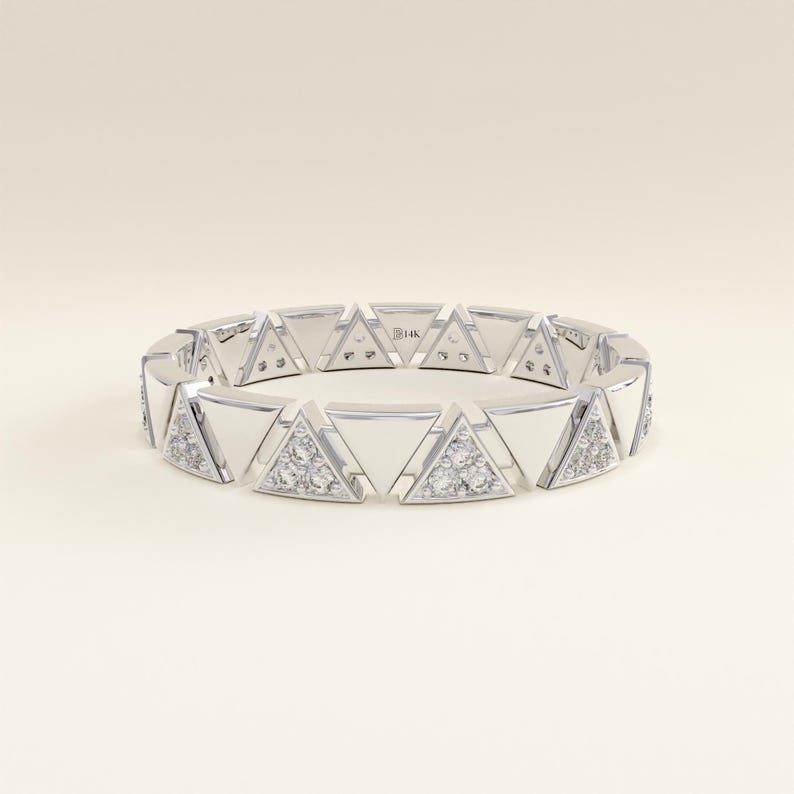 MADELYN MINIMALIST 14k Solid Gold Solid Eternity Pave Zig Zag Lab Diamond Wedding Ring | Gift for Mom, Wife, Her