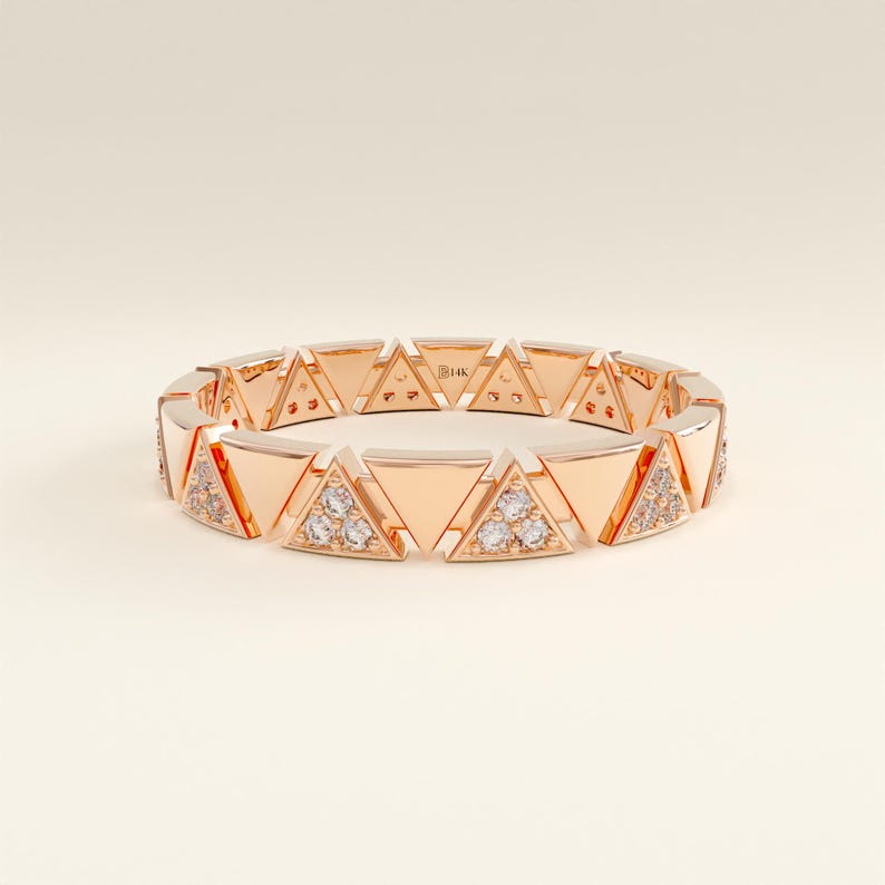 MADELYN MINIMALIST 14k Solid Gold Solid Eternity Pave Zig Zag Lab Diamond Wedding Ring | Gift for Mom, Wife, Her