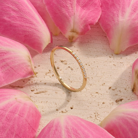 MADELYN MINIMALIST 14k Solid Gold Moissanite Wedding Thin Half Eternity Stacking Ring | Gift for Mom, Wife, Her