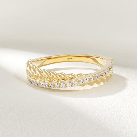 MADELYN MINIMALIST 14k Solid Gold Half Eternity Pave Moissanite Twist Wedding Ring for Wife | Gift for Mom, Wife, Her