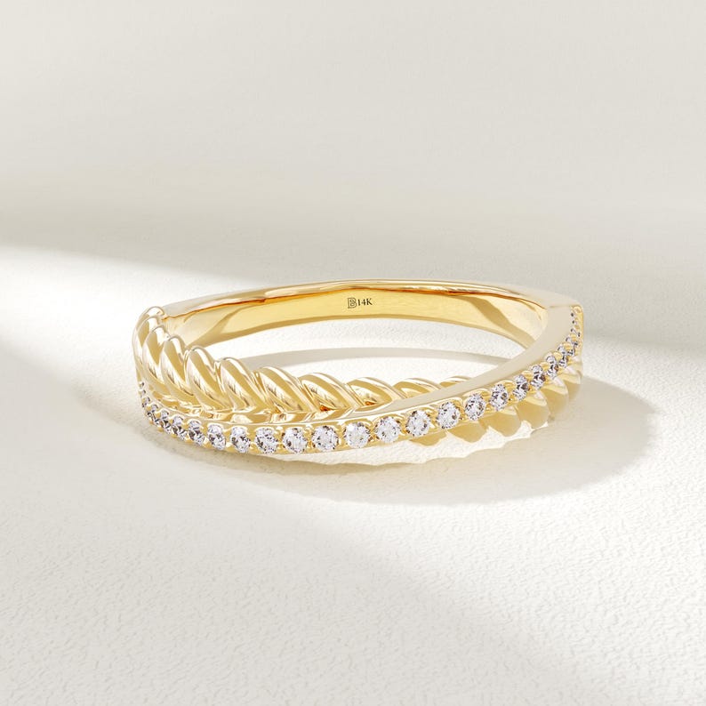 MADELYN MINIMALIST 14k Solid Gold Half Eternity Pave Moissanite Twist Wedding Ring for Wife | Gift for Mom, Wife, Her