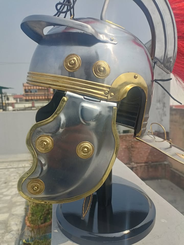 MEDIEVALMART Roman Imperial Centurion Helmet - Handcrafted with Brass Accents, Armor Replica for SCA Larp