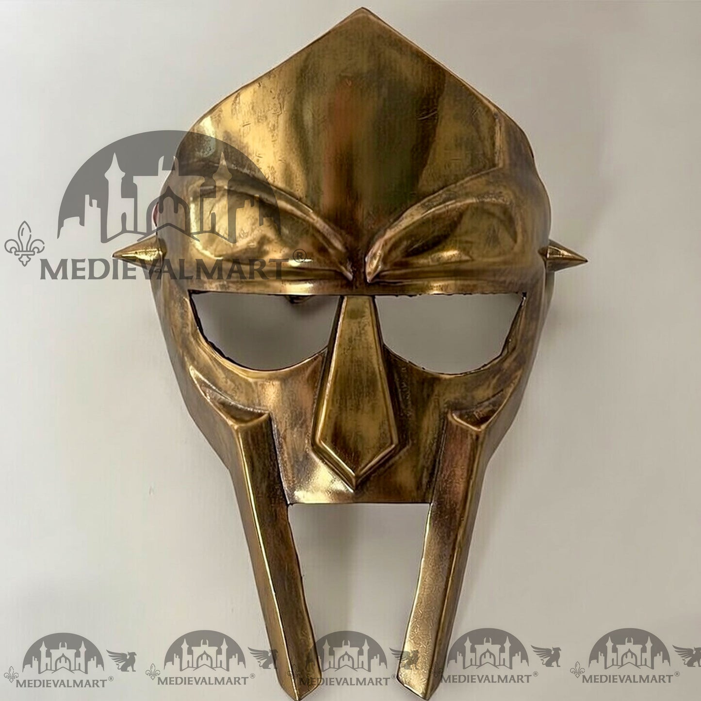 MEDIEVALMART MF DOOM Mask Mad-villain Antique Gold Finish Steel Face Armor