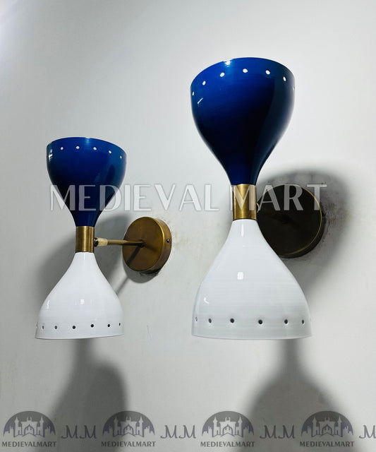 MEDIEVALMART Handmade Brass Wall Sconce Pair Italian Wall Lights Mid Century Diabolo Light Fixtures