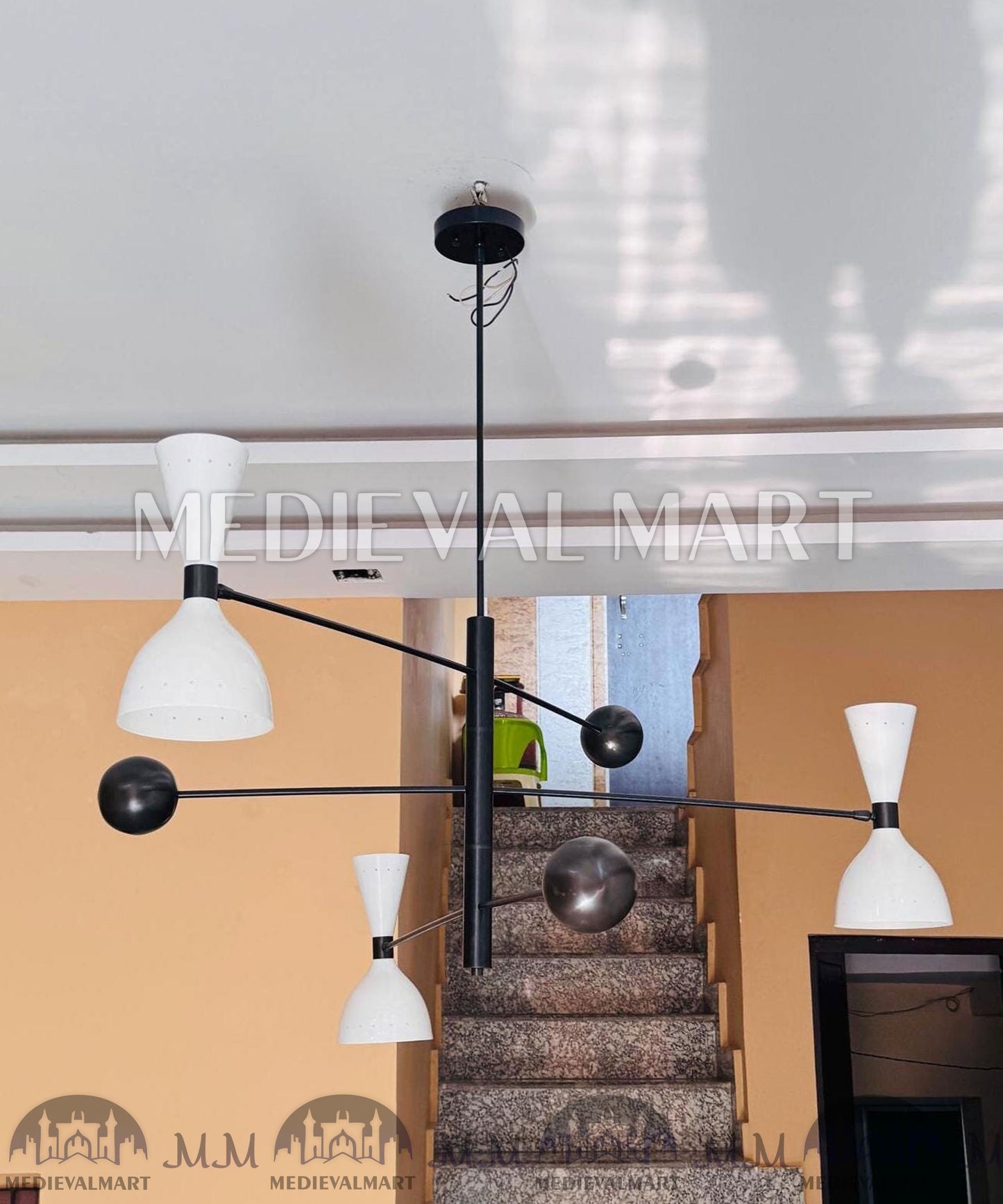 MEDIEVALMART Handmade Brass Sputnik Chandelier | Mid Century Modern Light Fixture | Adjustable Arms Balanced Chandelier