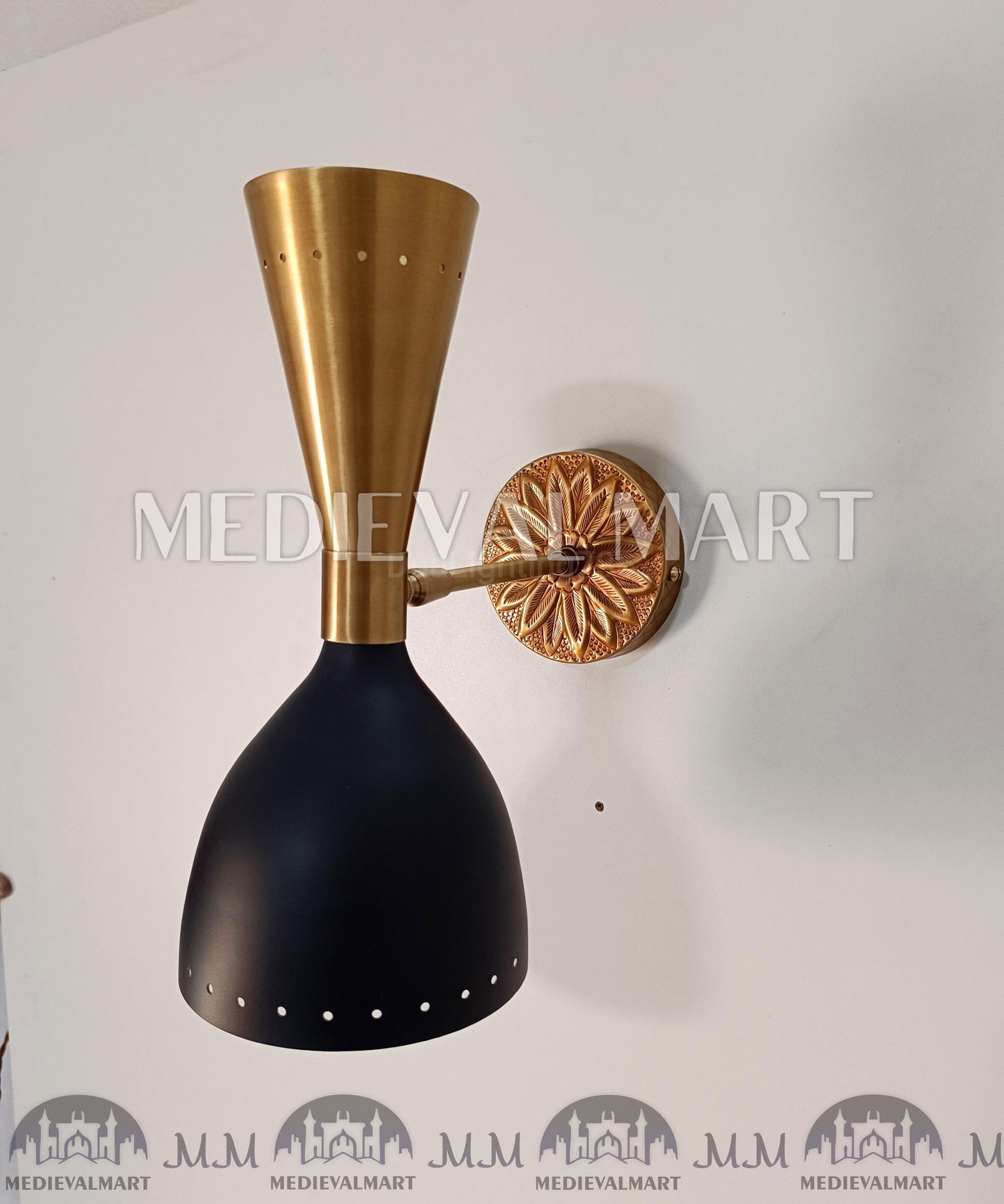 MEDIEVALMART Mid-Century Modern Brass Diabolo Wall Sconce, Black Matte Accent Fixture