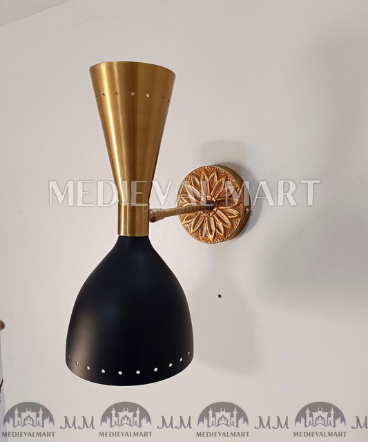 MEDIEVALMART Mid-Century Modern Brass Diabolo Wall Sconce, Black Matte Accent Fixture