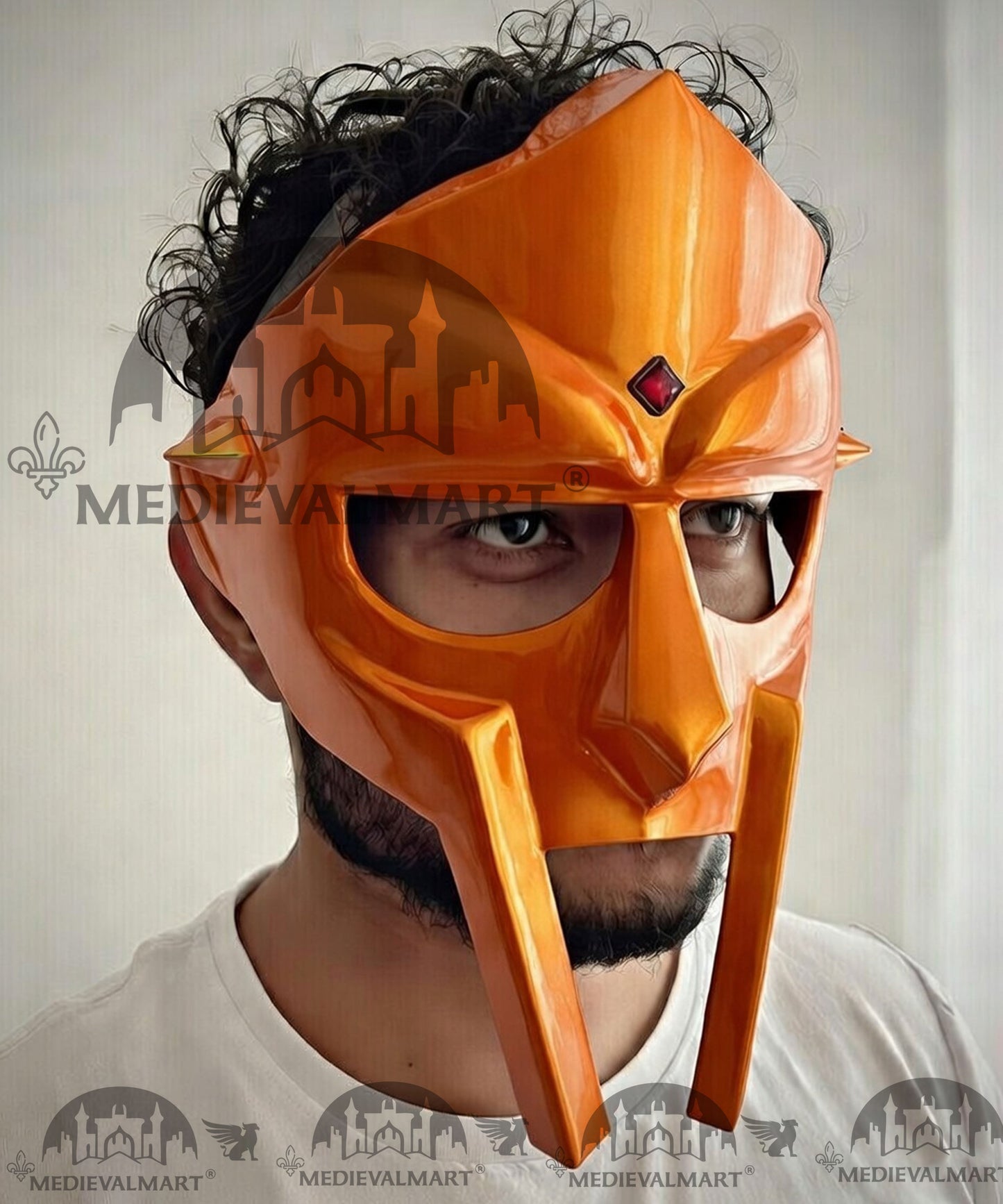MEDIEVALMART PREMIUM MF DOOM Mask Mad Villain Orange Finish Steel Face Armor