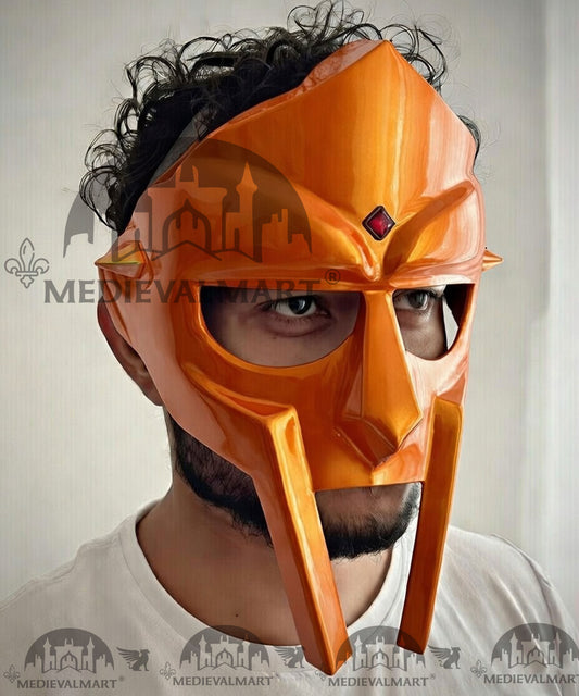 MEDIEVALMART PREMIUM MF DOOM Mask Mad Villain Orange Finish Steel Face Armor