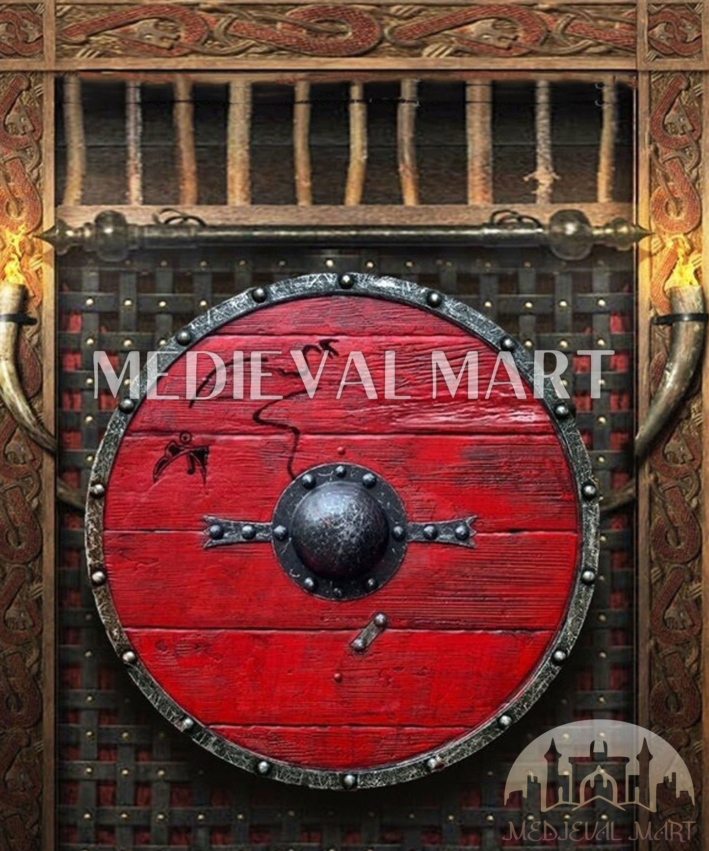 MEDIEVALMART Ragnar Lothbrok Authentic Battleworn Viking  Wooden Shield | Gifts For Dad