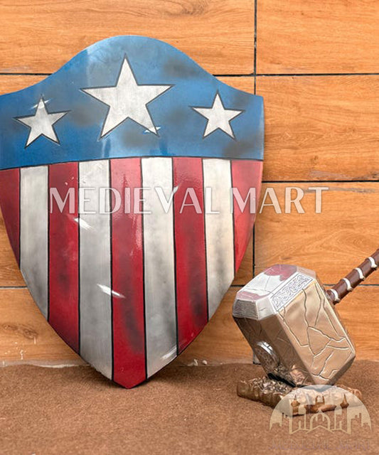 MEDIEVALMART First Avengers Steve Rogers Damaged Shield W/H Thor Damage Hammer | Gift for Son