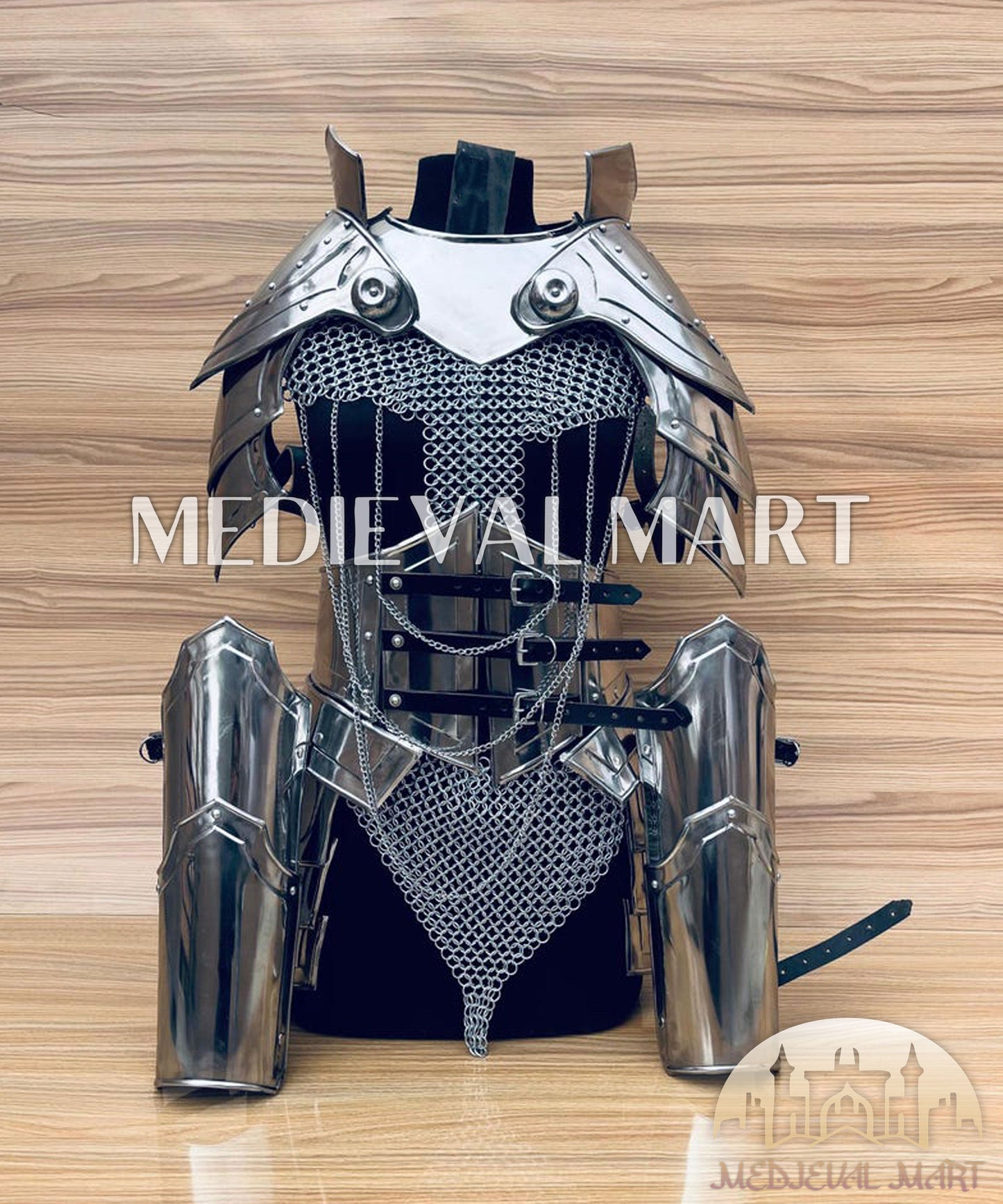 MEDIEVALMART (Isolara Dragonplate) Women’s Armor W/H  (MoonFire) Chainmail + Frost Belt + Arms Armor