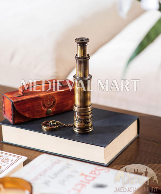 MEDIEVALMART Vintage Brass Telescope: 15x Collapsible Spyglass with Leather Case Gift For Dad