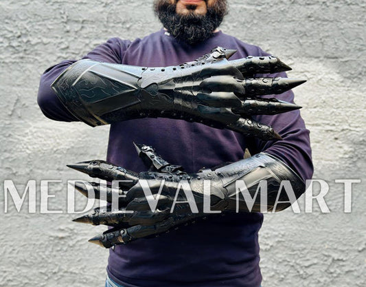 MEDIEVALMART LOTR Ringwraith Nazgûl-Inspired Black Gauntlet Steel Medieval Armor Gloves