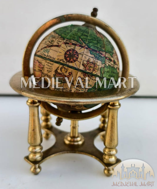 MEDIEVALMART Miniature Gemstone Globe with Brass Stand Vintage Desk Decor Lapis Lazuli Style Gift For Mom