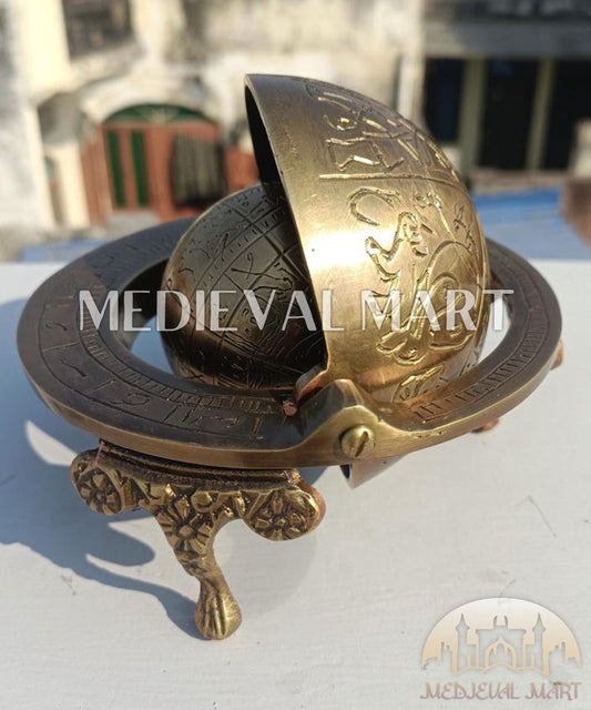 MEDIEVALMART Handmade Brass Celestial Globe Astrolabe | Arabic Zodiac Armillary Sphere | Tabletop Decor