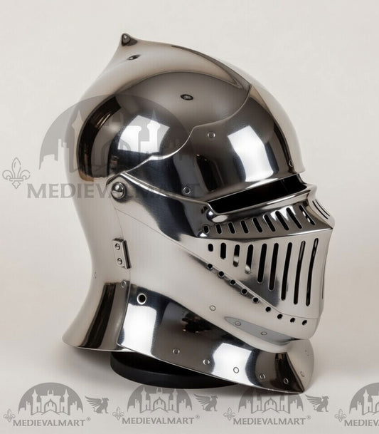 MEDIEVALMART 13th-Century Medieval European Mild Steel knight Closed "Griffon" Helmet