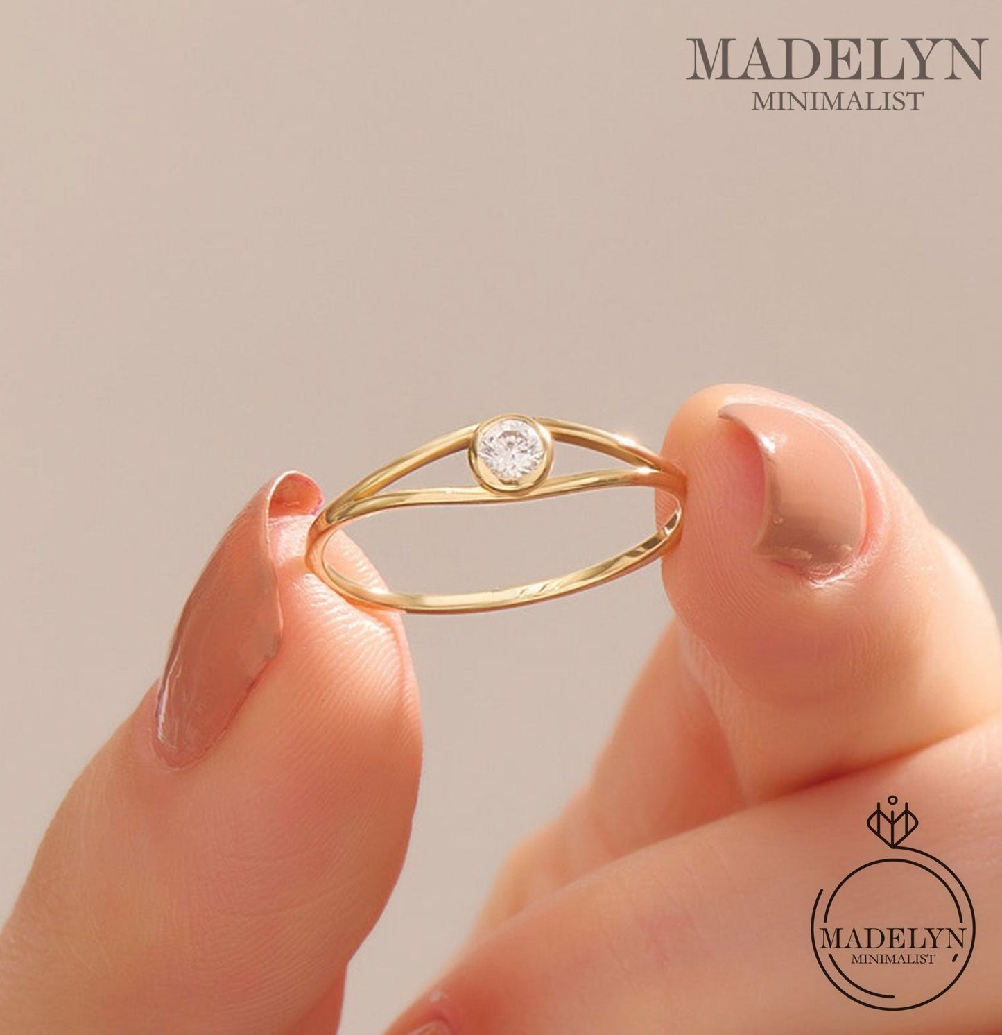MADELYN MINIMALIST 14k Solid Gold Dainty Split Shank Solitaire Engagement Ring for Women | Gift For Mom
