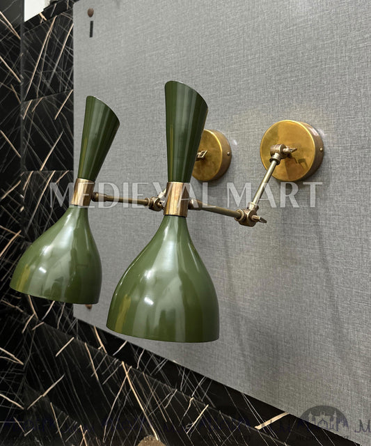 MEDIEVALMART Mid Century Modern Brass Wall Sconce Italian Diabolo Olivine Bedside Lamp