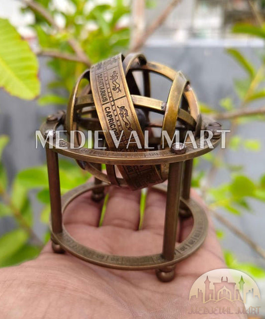 MEDIEVALMART Handmade Mini Brass Armillary Sphere: Vintage Zodiac Astrolabe Tabletop Decor