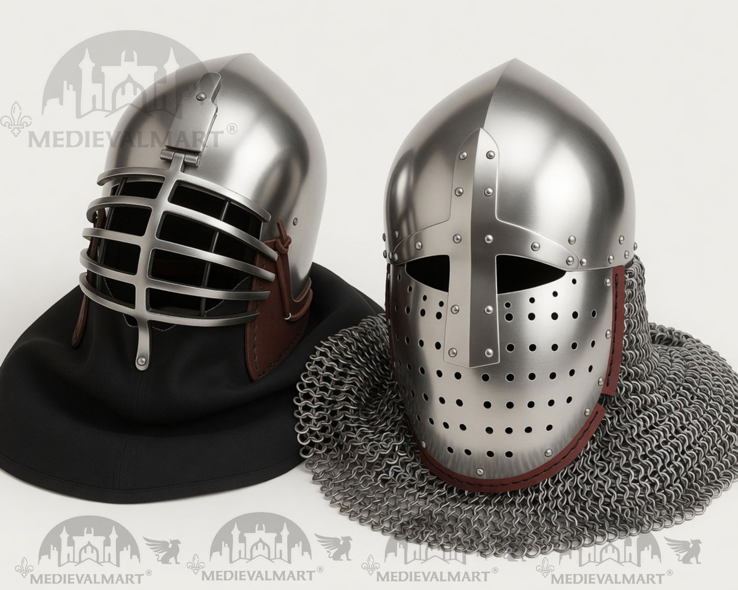 MEDIEVALMART Collection Limitée XIVe siècle « Côtes de loup » & Casque Bacinet « Normand »