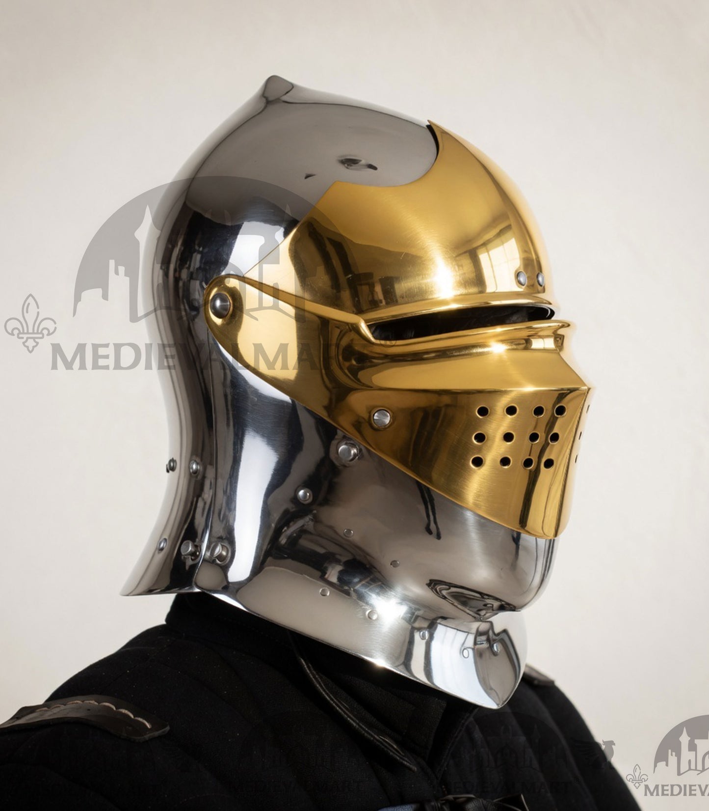 MEDIEVALMART Medieval European knight Closed Griffon Helmet W/H Brass Face Mask