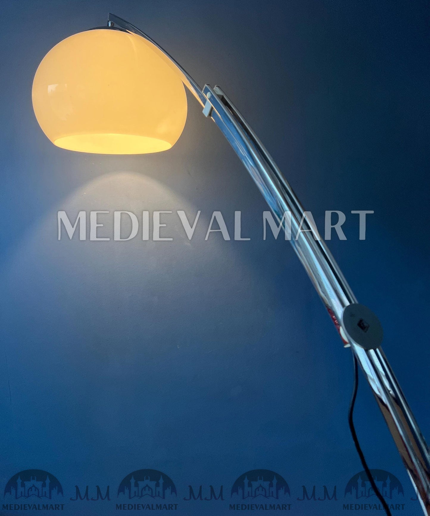 MEDIEVALMART Italian Mid Century Goffredo Reggiani Arc Floor Lamp with White Plexiglass Shade