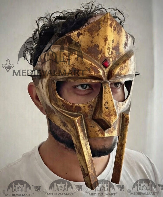 MEDIEVALMART PREMIUM MF DOOM Mask Mad Villain Gold Rusted Finish Steel Face Armor