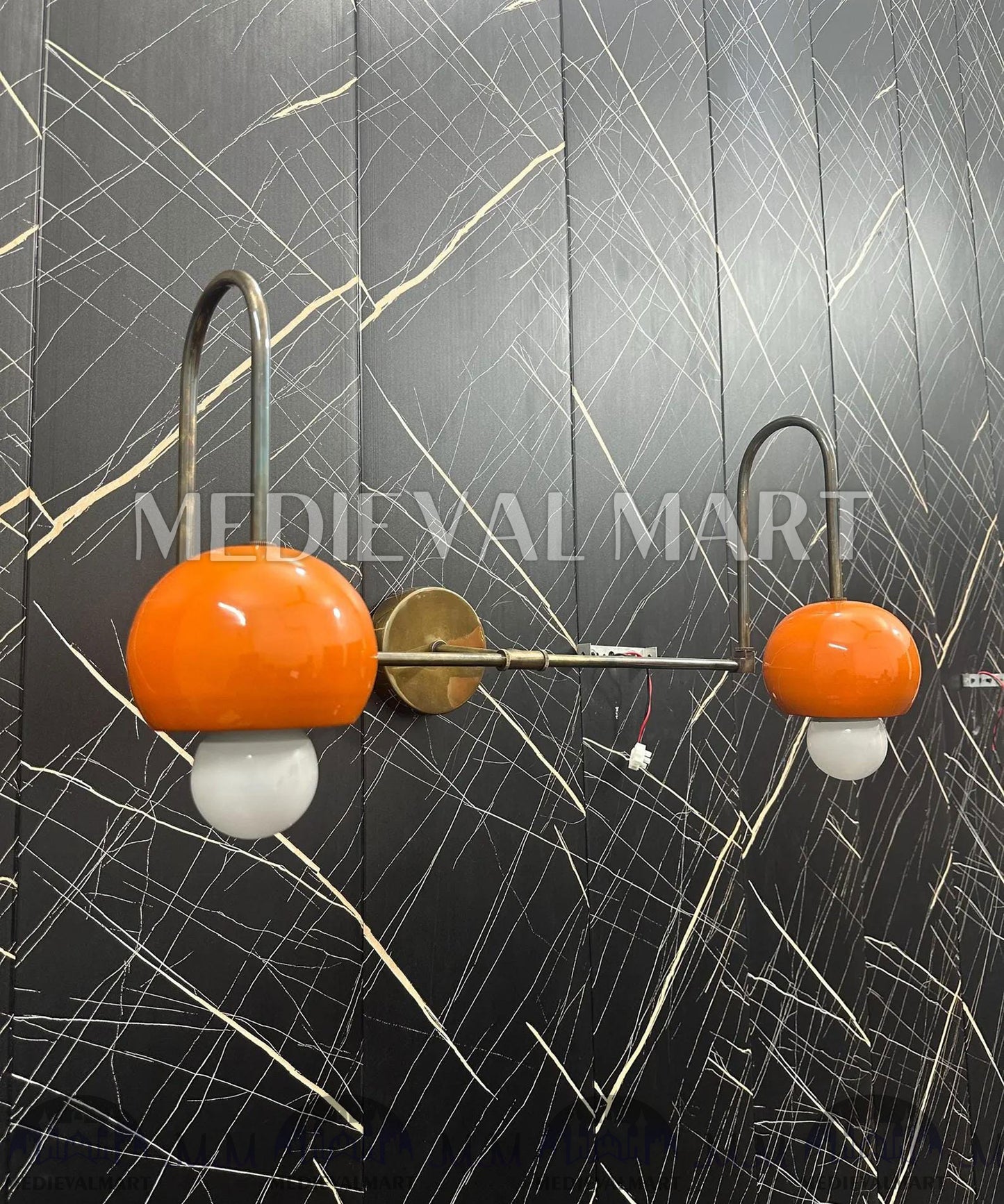 MEDIEVALMART Orange Diabolo Wall Sconce: Mid Century Modern Brass Light Fixture
