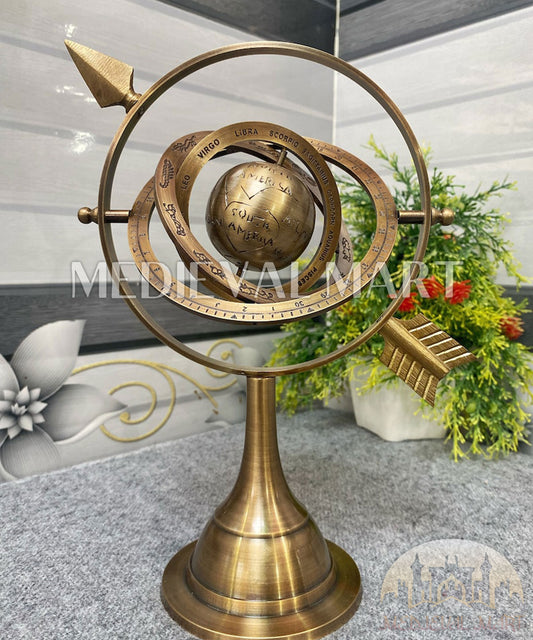 MEDIEVALMART Brass Armillary Globe Handcrafted Celestial Sphere, Vintage Astrological Decor Gift for Dad