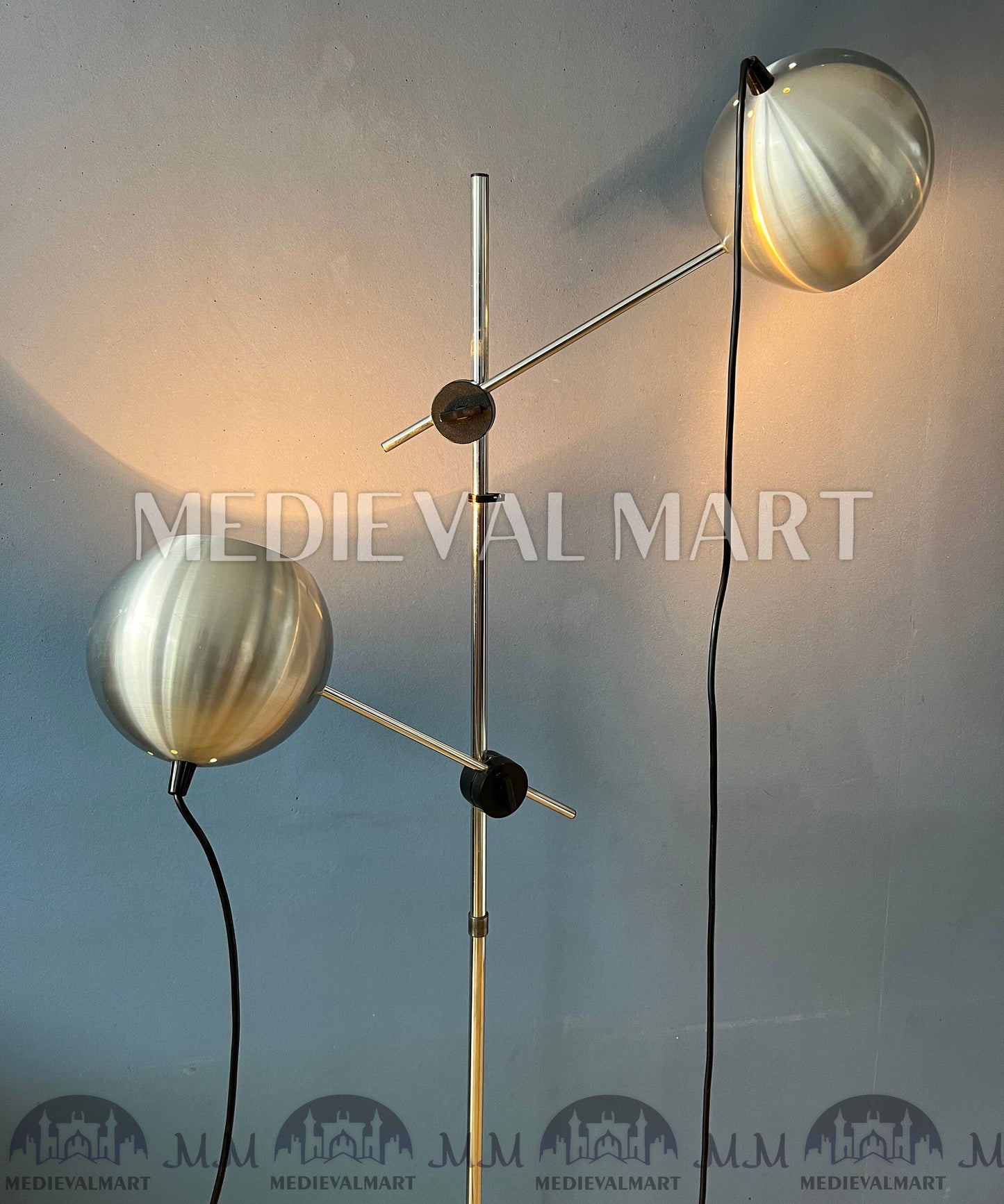MEDIEVALMART Italian Mid Century Silver Swing Arm Eyeball Floor Lamp