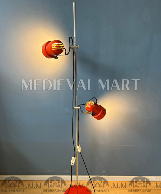 MEDIEVALMART 1960s Italian Red Mid Century Space Age Floor Lamp